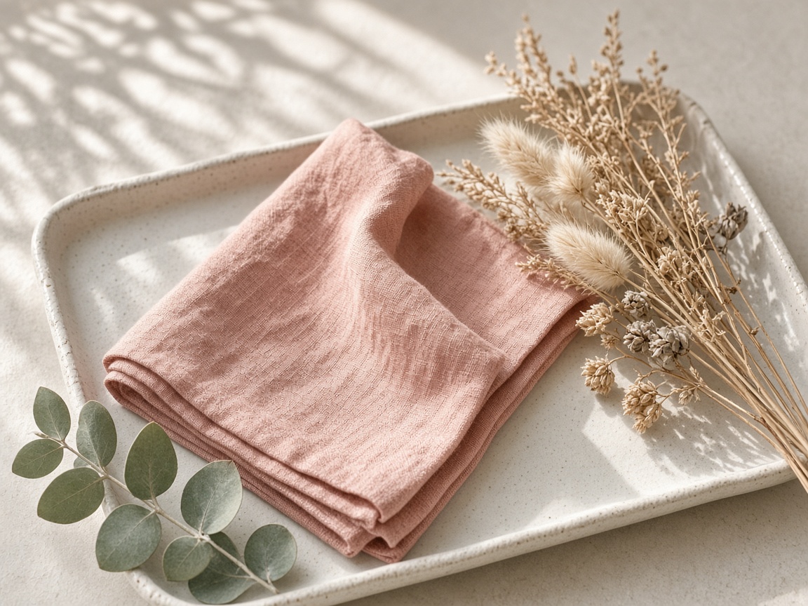 Rose linen and coastal botanical still life